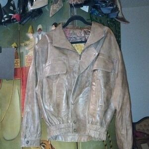Vintage Beautiful Peruzzi Italian Brown Leather Bomber Jacket ***** Moto Medium-